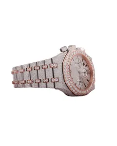 Montre de luxe pour homme, classique, style hip-hop, boîtier rond serti de diamants, mouvement à quartz, montre en or blanc avec diamants VVS Moissanite - Product Image 3