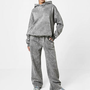 Conjunto de Sudadera con Capucha y Pantalones de Chándal de 2 Piezas para Mujer, con Encaje Sólido y Pedrería, Lavado Ácido, 100% Algodón, Bordado Personalizado, Estilo Urbano, Venta al por Mayor - Product Image 2