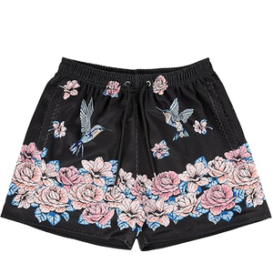 Wholesale Custom Men's Basketball Shorts Mesh Double <b>Layer</b> Plus Size Blue Breathable Quick Dry Comfortable Pockets Floral - Product Image 1