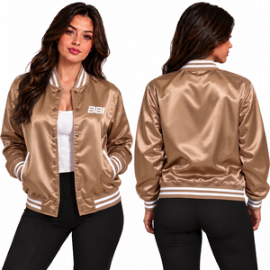Chaqueta Varsity de Punto Satinado Azul Bebé Personalizada para Mujer, Cierre de un Solo Botón, Exterior Impermeable de Poliéster para Invierno, Ribete Blanco - Product Image 6