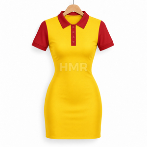 HMR Sorority Sisterhood สีเหลือง สีแดง สีตัดกัน เดรสคอโปโลทรงเข้ารูปมินิเดรสแขนสั้นลำลองฤดูร้อน - Product Image 5