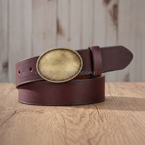 Fashionable Vintage <b>Burgundy</b> Grain Leather Western <b>Belt</b> for Men & Women High Quality Plain Casual Leather <b>Belt</b> - Product Image 3
