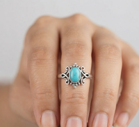Bague ovale en turquoise bleue en argent sterling 925 pour femme Radhey Krishna Jewellers, plaquée or rose/or jaune, style vintage bohème filigrané