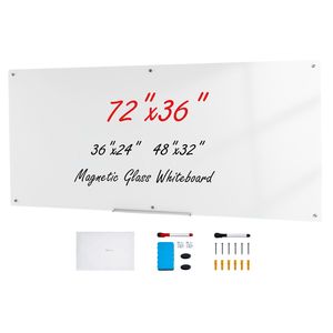 "Magnetic Glass <b>Whiteboard</b> 72"x36" <b>Wall</b>-Mounted Aluminum Frame Frameless Dry Erase Marker Tray & Eraser" - Product Image 6