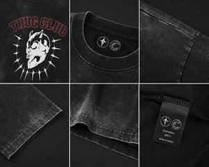 Camiseta Oversize para Hombre con Lavado Ácido, Camiseta Negra Estilo Urbano con Estampado Gráfico de Calavera Vintage, Algodón Pesado con Hombros Caídos - Product Image 4