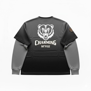 Camiseta Corta para Hombre de 300GSM - Diseño Holgado Estilo Urbano Vintage con Mangas Largas Estampadas y Desgastadas - Product Image 2