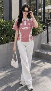women's Color Block <b>Polo</b> <b>Shirt</b> Short Sleeve Contrast Collar Button Down Sporty Rose <b>Pink</b> Top - Product Image 5