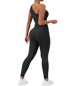 Conjunto de yoga de un solo hombro para mujer, leggings de cintura alta, sujetador deportivo sin costuras, ropa deportiva para entrenamiento y fitness - Product Image 4