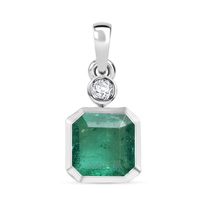 14K Gold Oval Cut <b>Emerald</b> and Diamond Dainty <b>Pendant</b> Necklace - Product Image 2