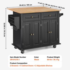 43\" Wood Top Kitchen <b>Island</b> Cart with Adjustable Storage Cabinet Rolling <b>Table</b> Drop Leaf Spice Rack Towel Bar - Product Image 4