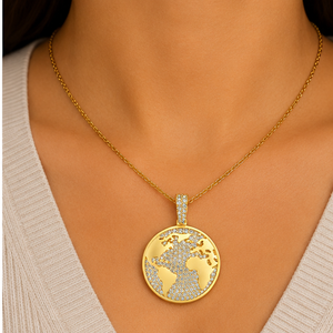 Colgante de Oro Sólido de 10K con Mapa del Mundo y Diamantes Cultivados en Laboratorio, Estilo Hip Hop, Joyería Fina - Product Image 3