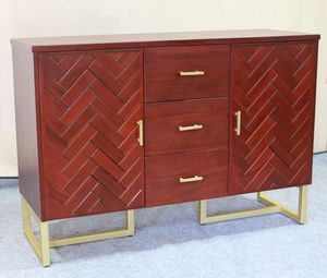 Elegante Mueble de TV de Teca con Puertas Planas, 2 Puertas y 3 Cajones, Patas de Metal para Sala de Estar - Product Image 1