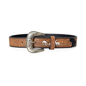 Wholesale Custom Western <b>Belt</b> Basketweave Tooled Grain Leather <b>Belt</b> with Horse Design Antique <b>Silver</b> Engraved <b>Buckle</b> Premium - Product Image 1