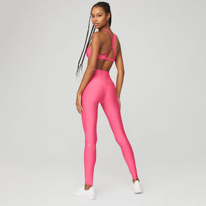 Ensemble de leggings et soutien-gorge de sport pour femmes, de haute qualité, couleur rose unie, réversible, personnalisé, grande taille, pour la gym et le yoga, taille élastique - Product Image 2