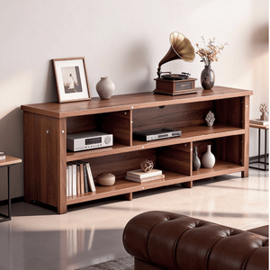 Dark Brown 70.07\" 15.75\" 24.4\" Double Layer TV Stand with <b>Open</b> <b>Storage</b> Shelves Modern Particle Board Entertainment Center - Product Image 6