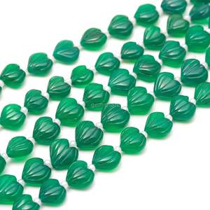 Natural Green Onyx Carved Heart Shape Gemstone Beads 10-11MM Hand Carved Onyx Beads Loose <b>Stone</b> Bead For Jewelry Making 8 Inches - Product Image 4