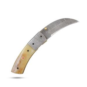 Liner Lock Damascus Steel Folding Blade <b>Knife</b> <b>Bone</b> <b>Handle</b> with Sheath Pocket EDC Hunting Camping Custom <b>Knife</b> OEM - Product Image 2