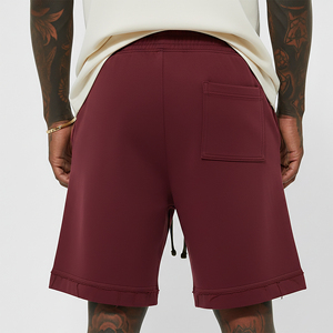 Pantalones Cortos Bermuda para Hombre, Color Borgoña Sólido, Transpirables, de Punto, Poliéster/Algodón, Cintura con Cordón, Logotipo Frontal Personalizable, Ropa Casual - Product Image 5