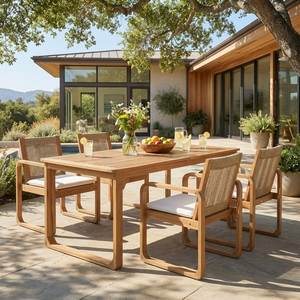 Juego de Comedor de Lujo de Teca para Exteriores con Sillas de Cuerda para Proyectos de Muebles de Jardín, Patio, Hotel y Resort - Product Image 1