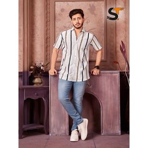 DESIGNER COTTON PRINT <b>WORK</b> MENS <b>SHIRT</b> <b>WHITE</b> - Product Image 1