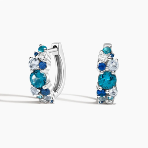 Pendientes de aro plateados para mujer con zafiro azul y diamante cultivado en laboratorio de corte brillante redondo, clásicos para uso diario. - Product Image 4