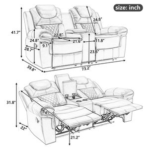 Wijnrode Home Theater Loveseat Met Handmatige Fauteuil Bekerhouders Led Licht Strip Verstoppertje Opslag Voor Woonkamer Meubels - Product Image 3