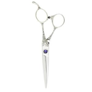 Ciseaux de coiffure professionnels en acier inoxydable, lame tranchante, pour droitiers, manche long avec design décoratif en pierre précieuse violette - Product Image 3