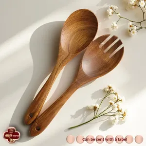 Ensemble cuillère et fourchette à salade en bois écologique au design moderne, finition miroir haute brillance, couverts personnalisés pour la table - Product Image 1