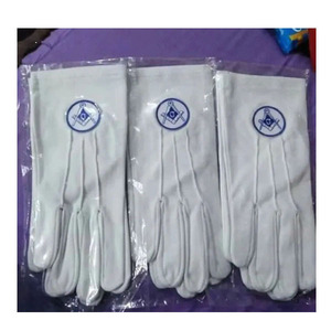 Guantes Masónicos de Algodón Blanco para Maestro Masón, Bordados a Mano con Compás y Escuadra Dorados, Guantes de Cuero Blanco para Logia Azul - Product Image 2
