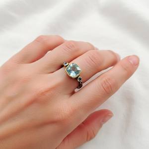 Anillo Apilable de Plata de Ley 925 con Aguamarina Azul Natural, Certificado IGI, Joyería de Lujo para Bodas, para un Uso Elegante en Capas - Product Image 2