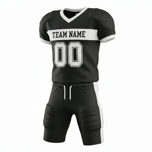 Ensemble d'uniformes de football américain personnalisés, noir et blanc, maillot à col en V, pantalon, homme adulte, toutes saisons, évacuation de l'humidité, impression à l'écran - Product Image 1