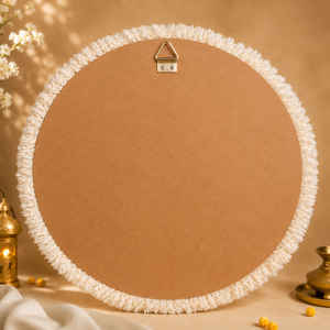 Décoration murale artisanale jaune florale Rangoli pour Diwali, avec pompons, perles et bordure dorée, centre de table Mandala - Product Image 3