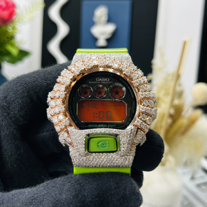 Custom VVS Moissanite <b>Watch</b> Round Bezel Case Moissanite Diamond Digital <b>Watch</b> Green Strap Hand Set Stones <b>Watch</b> - Product Image 1