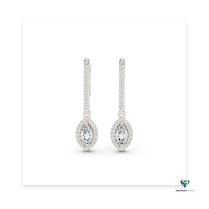 Boucles d'oreilles pendantes en or blanc avec halo de marquises, diamant de laboratoire de 0,85 carat en or massif 14 carats, élégantes boucles d'oreilles pendantes pour femmes - Product Image 5