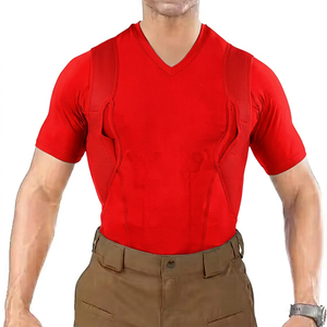 เสื้อยืดผู้ชายสีดำ คอวี แขนสั้น ทรงเข้ารูป แห้งเร็ว ผ้าถัก ทอเรียบ สีพื้น โพลีเอสเตอร์ สไตล์ลำลอง - Product Image 6