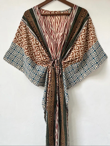 Nuevo y Elegante Kaftán con Estampado Animal, Cuello en V, Cierre con Cordón, Manga Corta, Corte Ajustado y Evase, de Algodón Suave Indio, con Encaje Frontal para Verano - Product Image 5