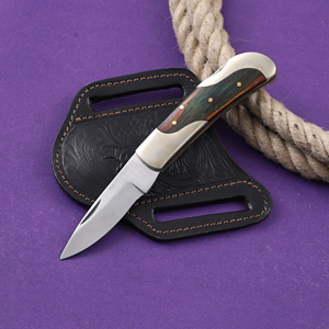 มีดอเนกประสงค์พับได้ทำจากสแตนเลสสตีล Nordic Forge ด้ามจับไม้ pakka ปลอกหนังแพนเค้กกระเป๋า EDC OEM ล่าสัตว์ตั้งแคมป์ - Product Image 1