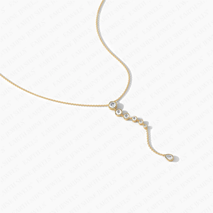 Collar Lariat con Diamantes Cultivados en Laboratorio, Oro Sólido de 14K/18K, Engaste de Bisel, Collar en Y con Piedras Graduadas Redondas y en Forma de Pera, Joyería Nupcial - Product Image 2
