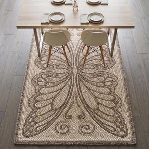 Tapis en laine tissé à la main à motif d'ailes de papillon gris crème – Tapis de sol texturé minimaliste, décoration moderne pour la maison - Product Image 5