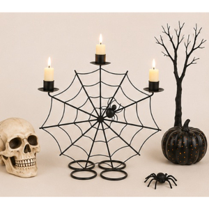 Halloween Decor Spider Web Black Metal <b>Candelabra</b> Iron Tealight Candle Holder for Home Spooky Party Table Centerpiece - Product Image 4