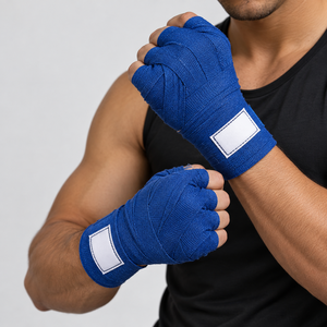 Bandages de boxe personnalisés avec logo tissé, en coton bleu premium, élastiques, pour la protection des mains et des poignets, combo de bandages sportifs - Product Image 2
