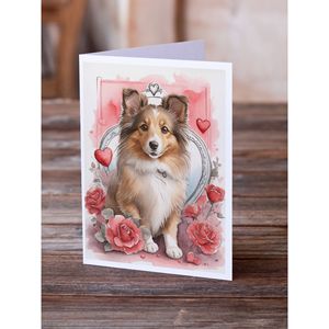 Whimsical Sheltie Valentine Roses A7 Tamaño 5x7 Tarjetas de notas en blanco Paquete de 8 con sobres Tarjetas de felicitación - Product Image 2