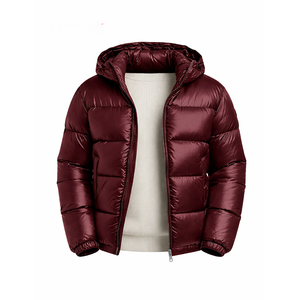 Veste matelassée à capuche pour homme, couleur unie, rembourrée de duvet, manteau d'hiver coupe-vent, fermeture éclair épaisse, style décontracté, rouge - Product Image 3