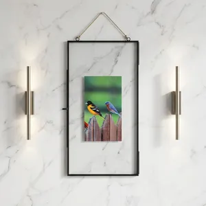 Artisan Design Vertical <b>Metal</b> Rectangle Decorative Picture <b>Frame</b> with Hanging Rope <b>Black</b> Finish Brass Glass - Product Image 2
