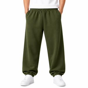 <b>Men's</b> Red Cotton Sweatpants Elastic Waist Casual Joggers Side Pockets Breathable Midweight Knitted Autumn Wear - Product Image 3