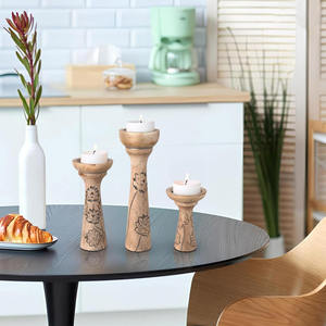 Juego de 3 Portavelas de Madera para el Hogar, Diseño Floral en Relieve Hecho a Mano para Decoración del Hogar - Product Image 4