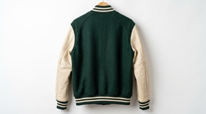 Veste de sport verte pour homme, manches crème, logo brodé, fermeture boutonnée sur le devant, style preppy, vêtement d'extérieur pour l'automne - Product Image 2