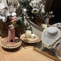 Présentoir Rond en Bois Style Ferme avec Pied, Plateau Perlé pour Pot de Plante, Bougie, Savon, Décoration de Comptoir de Cuisine - Vente en Gros