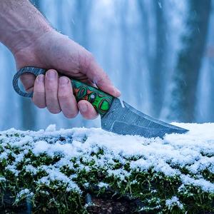 Cuchillo de caza y desollado de acero de Damasco hecho a mano, mango de madera Pakka, hoja recta, grado industrial, fijo, para camping al aire libre, OEM - Product Image 6