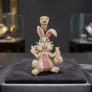 lab grown <b>ruby</b> and diamond bunny pendant in 925 Sterling Silver with CVD Lab Grown Diamond Pave Luxury Jewelry - Product Image 1